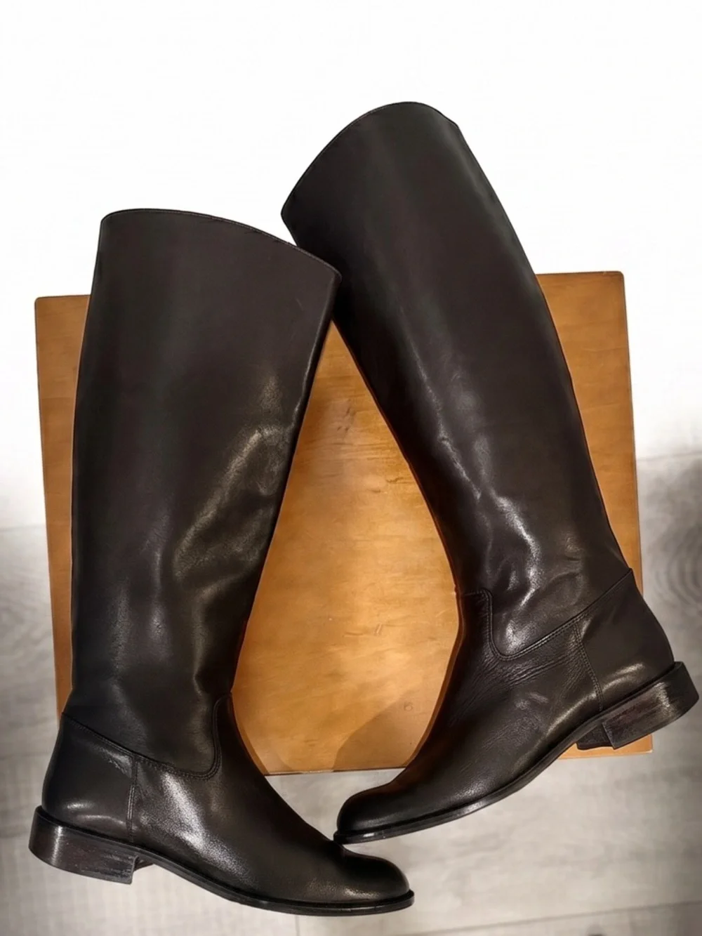 Prada Style Cappuccino Brown Riding Boots Size 9.5 Wide Calf